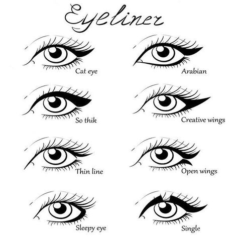 Some styles for you loves! Link below is for amazing eyeliner pen Type Of Eyeliner For Eye Shape, Types Of Eyeliner, Cat Eyeliner Tutorial, Make Up Face, Tutorial Eyeliner, Waterproof Eyeliner Pencil, Eyeliner Tattoo, Cat Eyeliner, Types Of Eyes