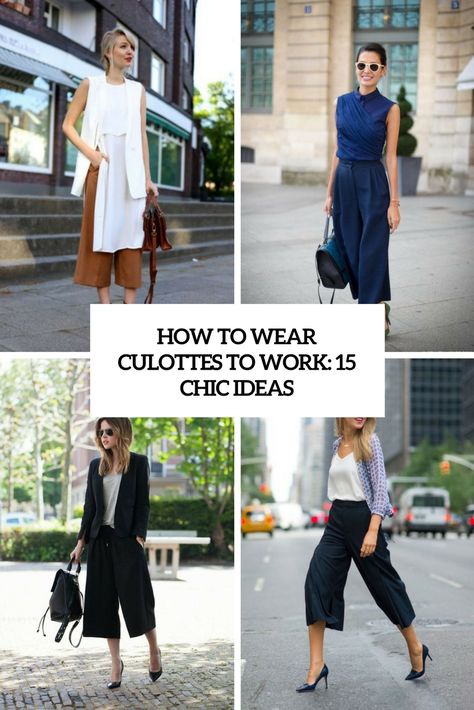 How To Wear Culottes To Work: 15 Chic Ideas | Styleoholic | Bloglovin’ Culotte Work Outfit, Stretch Culottes For Workwear, Spring Fitted Culottes For Workwear, Trendy Spring Workwear Culottes, Chic Spring Culottes For Workwear, Culottes Outfit Work, Culotte Outfit, How To Wear Culottes, Culottes Outfit