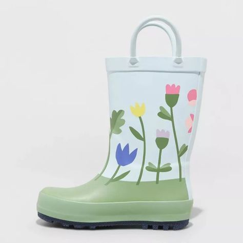 Toddler Girls' Saylor Floral Print Rain Boots - Cat & Jack™ | Target Toddler Girl Easter Basket, Garden Easter Basket, No Heel Boots, Spring Easter Basket, Cute Rain Boots, Girls Rain Boots, Girls Easter Basket, Easter Headbands, Flower Boots