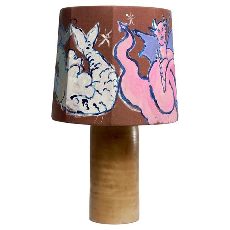 Flaminia Veronesi Hand Painted Table Lamp in Collaboration with Nassi For Sale at 1stDibs | nassi lamps, marni table lamp, anne holtrop lamp Hand Painted Lampshade, Hand Painted Lamp Shades, Unusual Lampshades, Painted Lampshade, Hand Painted Lamp, Hand Painted Linen, Linen Lampshade, Mythological Characters, Planet Venus