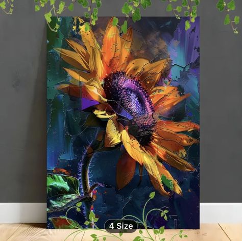 Abstract Sunflower Painting, Street Art Ideas, Abstract Art Flowers, Painting Sunflowers, Canvas Painting Abstract, Urban Intervention, Framed Canvas Painting, Dynamic Composition, French Street