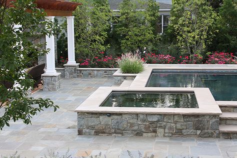 Raised spa with raised pool | ELITE POOLS | Flickr Pool With Raised Hot Tub, Outdoor Kitchen Pavillion, Lap Pools Backyard, Raised Pools, Pools Backyard Inground, Pools Backyard, Rectangular Pool, Backyard Pool Landscaping, Lap Pool