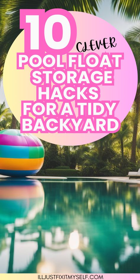 Wall-mounted hooks holding multiple pool floats, highlighting a simple and efficient storage method. Pool Towel Storage Ideas, Water Floats, Float Storage, Pool Float Storage, Storing Water, Pool Hacks, Storage Tips, Pool Floats, How To Store