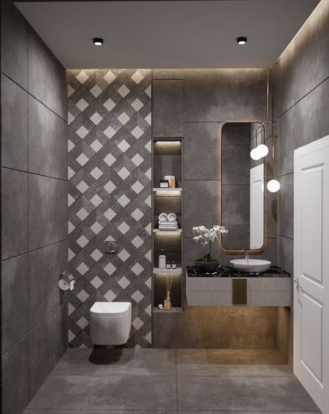 Wc Wall Design, Niche Design Wall Bathroom, Bath Tile Design, Small Bathroom Plans, Hotel Toilet, Small Toilet Design, Dining Room Design Luxury, Toilet And Bathroom Design, Bathroom Interior Design Modern