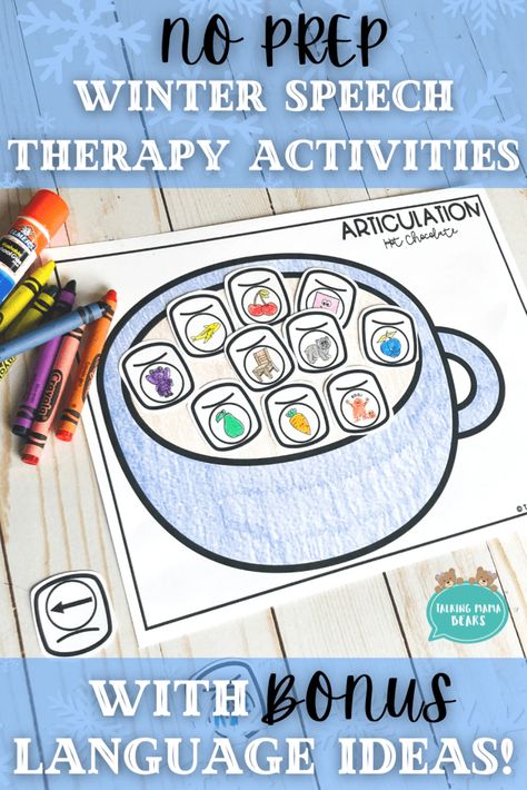 No Prep Winter Speech Therapy Activities (With Bonus Language Ideas!) - Talking Mama Bears January Language Activities, Winter Slp Activities, Kindergarten Speech Therapy Activities, Speech Christmas Activities, Speech Therapy Christmas Crafts, December Speech Therapy Activities, Speech Therapy Christmas Activities, Speech Therapy Winter Activities, Christmas Speech Therapy Activities