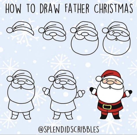 Easy Santa Drawing, Draw Santa Claus, Draw Santa, Reindeer Drawing, Draw Christmas, Easy Christmas Drawings, Xmas Drawing, How To Draw Santa, Drawing Lessons For Kids