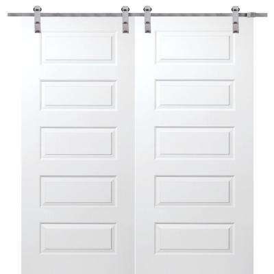 60 in. x 80 in. Rockport Smooth Composite Double Barn Door with Sliding Door Hardware Kit Interior Barn Door Hardware, Double Door Entryway, Double Sliding Barn Doors, Barn Door Kit, French Doors Patio, Double Barn Doors, Door Hardware Interior, Closet Door, Doors And Hardware