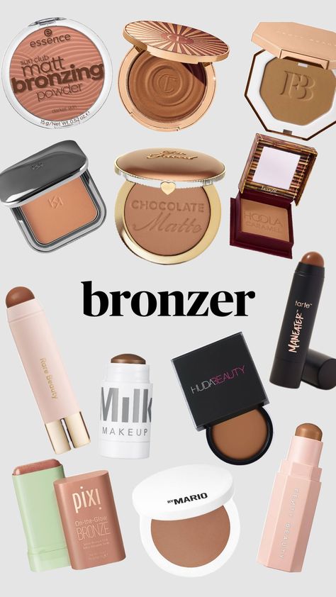 #bronzer #maquillage #makeup #pixi #rarebeauty #milk #toofaced Bronzer Makeup Products, Milk Makeup Bronzer, Milk Bronzer, Girly Lifestyle, Best Bronzer, Bronzer Makeup, Makeup Wishlist, Products Photography, Desk Inspo