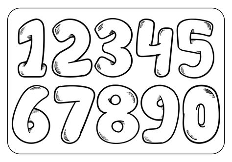 Doodle Art Numbers, Font Ideas Numbers, Bubble Writing Numbers, Number Bubble Letters, 2 Font Number, Numbers Font Design, Bubble Numbers 1-10 Font, Number Lettering Fonts, Bubble Numbers 1-10