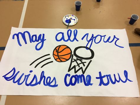 May all your swishes come true, basketball sign, cheer sign, basketball cheer sign, cute basketball sign idea, Basketball Gym Signs, Basketball Slogans For Posters, Basketball Banners Posters, Cheer Posters Ideas Signs Basketball, Cheer Spirit Ideas, School Spirit Posters Basketball, Basketball Game Signs Posters, Basketball Sign Ideas, Basketball Poster Ideas Signs For Players