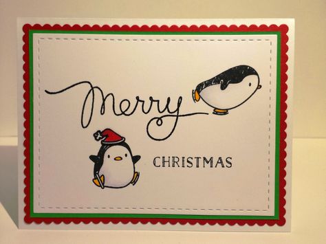 Mama Elephant Arctic Penguins and Jolly & Merry stamp sets and Femme Frames dies. Arctic Penguins, Christmas Cards Drawing, Mama Elephant Cards, Mama Elephant Stamps, Cute Christmas Cards, Christian Cards, Mama Elephant, Printable Christmas Cards, Diy Christmas Cards