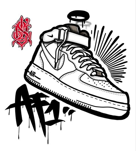 Af1 airforce1 tattoo bamba sneakers Collage Tattoos, Sneakers Illustration, Shoe Tattoos, Sneakers Drawing, Sneakers Wallpaper, Nike Art, Diy Sneakers, Simpsons Art, Creative Shoes