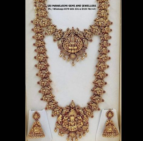 Antique Necklace And Haram Set, 60 Grams Gold Haram Designs Latest, Indian Bridal Jewelry Sets Gold Temple Jewellery, Long Chain Necklace Gold Indian, Pretty Gold Necklaces, Indian Gold Necklace Designs, Wedding Jewelry Sets Bridal Jewellery, Bridal Necklace Designs, Gold Jewels Design