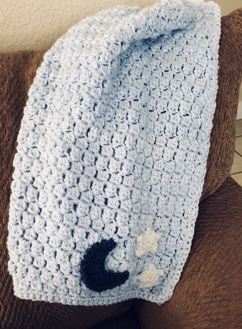 Moon and stars crotchet baby blanket. Moon Baby Blanket, Moon And Star Crochet Baby Blanket, Crochet Moon And Stars, Moon Crochet Blanket, Crochet Star Baby Blanket, Moon And Stars Crochet, Crotchet Baby Blanket, Moon Blanket, Baby Blanket Knitting Pattern Easy