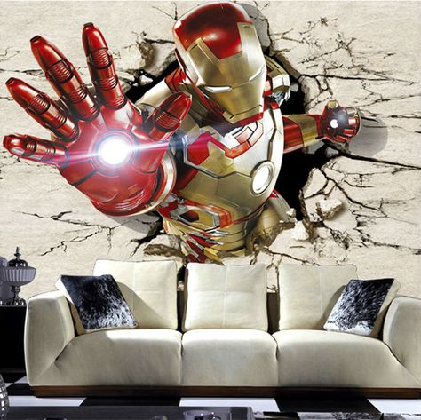 Superhero Wall Decals, Marvel Room, Superhero Bedroom, Wall Sticker Design, Break Wall, Superhero Wall, Iron Man Wallpaper, Room Wall Painting, Bedroom Wall Paint