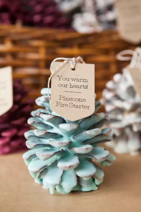 Homemade Fire Starters, Pinecone Fire Starters, Fire Starters Diy, Diy Stocking Stuffers, Winter Wedding Favors, Diy Stockings, Blue Christmas Decor, Diy Pinecone, Christmas Stockings Diy