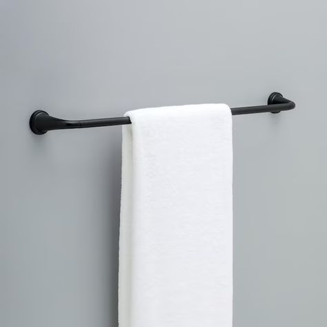 Delta Larkin 24-in Matte Black Wall Mount Single Towel Bar in the Towel Bars department at Lowes.com Matte Black Wall, Wall Mounted Storage, Black Faucet, Towel Bars, Bar Items, Black Wall, Bathroom Style, Black Walls, Transitional Design