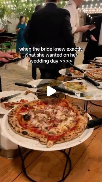 Carats & Cake on Instagram: "Life hack: Weddings are really just an excuse to have a giant pizza party with your closest friends. We are here for every moment of this @billybrickshq-filled reception. Comment a couple below with a wedding day menu filled with pizza possibilities. #caratsandcake 🍽️: @billybrickshq" Pizza At Wedding Reception, Pizza Bar Wedding, Pizza Wedding Reception, Wedding Pizza Bar, Pizza Party Menu, Pizza Party Ideas, Pizza Wedding, Giant Pizza, Sand Cake