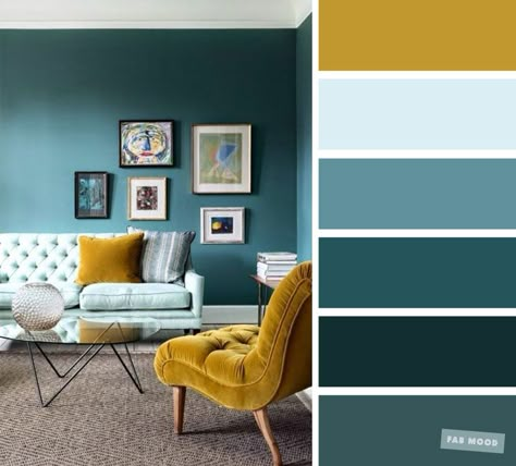 The best living room color schemes - Mustard, Teal and light blue color palette #blueberry #color #colorscheme #mustard #livingroom Good Living Room Colors, Teal Living Rooms, Teal Bedroom, Yellow Living Room, Living Room Color Schemes, Trendy Living Rooms, Room Paint Colors, Room Color Schemes, Bedroom Color Schemes