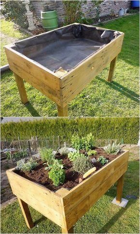 Wood Pallet Planters, Wooden Planter, Pallet Planter, Diy Raised Garden, Pallet Designs, Raised Garden Beds Diy, Pallets Garden, Pallet Garden, Diy Holz