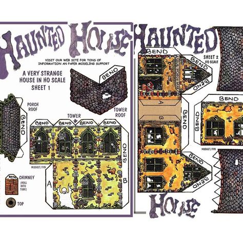 Haunted house paper house model | Etsy Haunted House Paper Craft, Haunted House Template, Folding Dollhouse, Printable Haunted House, Halloween Art Lessons, 3d Paper Houses, Paper Models House, Paper House Template, Dollhouse Halloween