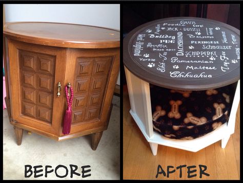 Dog Bed Table Made from old end table Dog Bed Table, Bed Table Ideas, End Table Dog Bed, Pet Care Printables, Doggie Beds, Diy Dog Beds, Dogs Bed, Dog Bed Ideas, Diy Pet Bed