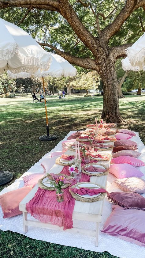 Our picnics are perfect for every celebration - birthdays, baby showers, engagement parties and more! Book with us today! | Instagram Party Themes 25th Birthday, Summer Picnic Party Ideas, Outside Birthday Picnic, Picnic Set Up Birthday, Cute Picnic Party, Simple Birthday Picnic, Picnic For Birthday, Picnic Aesthetic Cumpleaños, Outside Picnic Ideas