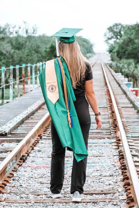 Railroad Graduation Pictures, Railroad Photoshoot, Cap And Gown Senior Pictures, Sr Photos, Single Poses, Senior Year Pictures, Confirmation Party, Senior Picture Props, College Graduation Pictures