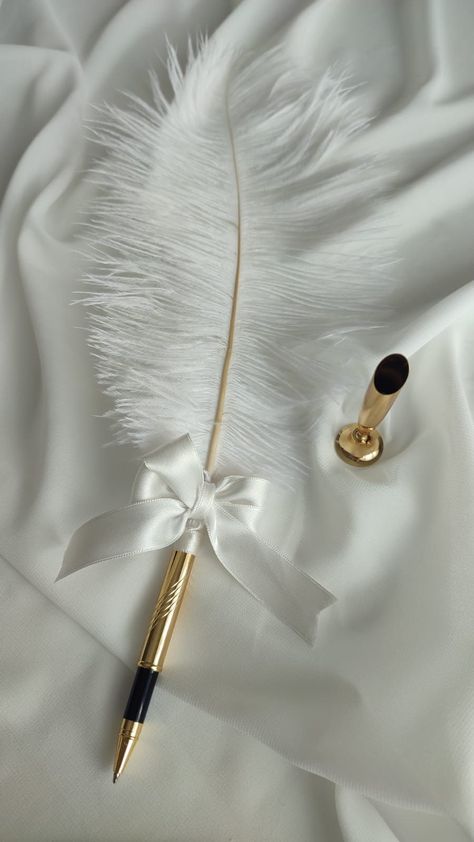 Nikkah Pen, Pakistani Wedding Decor, Book And Pen, Pearl Hair Piece, Wedding Pen, Wedding Dance Video, Feather Pen, Gold Pen, Feather Wedding