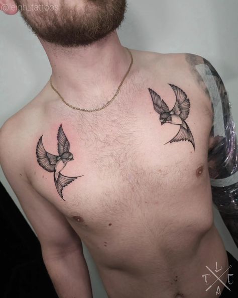 Sparrow Tattoo Men, Tattoos Tiny, Tiny Tats, Sparrow Tattoo, Chest Tattoos, Birds Tattoo, Chest Tattoo, Lancaster, Tattoos For Guys