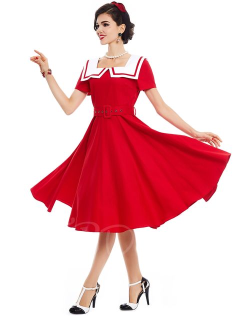 Tbdress.com offers high quality Red Sailor Collar Women's Day Dress Day Dresses unit price of $ 27.99. Pose Art Reference, Vintage Sailor Dress, Teacher Clothing, Red Ball Gown, Pose Art, Ladies Day Dresses, Women Dress Online, Vintage Sailor, 50s Retro