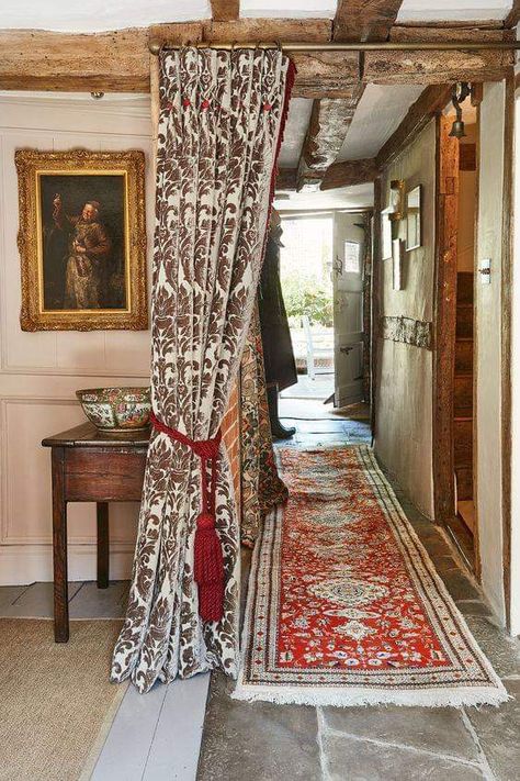 Hallway Curtains, Cottage Hallway, Home Hallway, Period Living, English Decor, Country Cottage Decor, Luxury Curtains, Cottage Ideas, Cottage Interiors