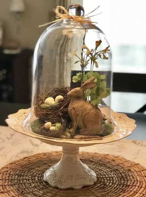 Easter Cloche Ideas, Glass Cloche Decor, Cloche Ideas, Ideas Decoracion Navidad, Diy Osterschmuck, Cloche Decor, Easter Display, Easter Arrangement, Brown Rooms