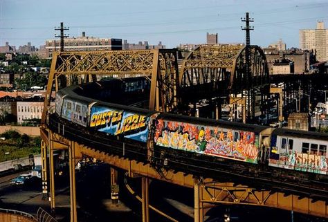 The Number 6 Train in the Bronx ~ Approx 70s or 80s. │FB Streetwear Moodboard, Subway Graffiti, Graffiti History, Cultura Hip Hop, Ny Subway, Train Graffiti, Mode Hip Hop, Patrick Nagel, Nyc Map