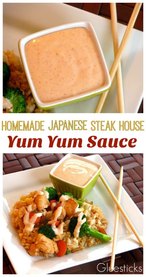 Homemade Yum Yum Sauce, Hibachi Recipes, Japanese Steak, Yum Sauce, Japanese Steakhouse, Yum Yum Sauce, Asiago, Homemade Sauce, Asian Dishes