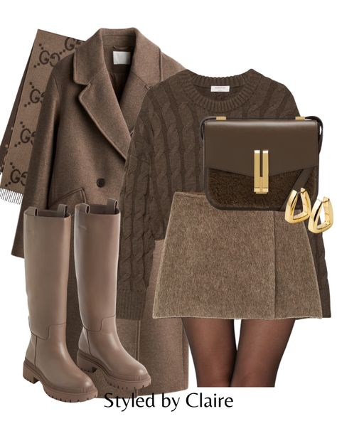 Wool-Blend Mini Skirt curated on LTK Beige Mini Skirt Outfit Winter, Wool Pencil Skirt Outfit, Brown Aesthetic Style, Winter Brown Outfit, Beige Mini Skirt Outfit, Brown Tone Outfits, Wool Skirt Outfit, Brown Skirt Outfit, Mini Skirt Outfit Winter