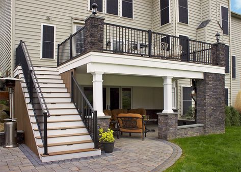 sundeck with shaded sitting area Patio Under Decks, Second Story Deck, Deck Remodel, Beautiful Outdoor Living Spaces, Patio Deck Designs, West Chester Pa, Deck Designs Backyard, Deck Stairs, Deck Projects