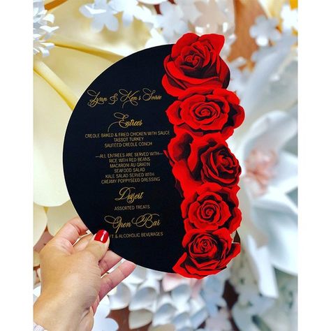 Black And Red Wedding, Box Wedding Invitations, Red Wedding Theme, Red Rose Wedding, Event Table, Wedding Menu Cards, Future Wedding Plans, Wedding Boxes, Menu Cards