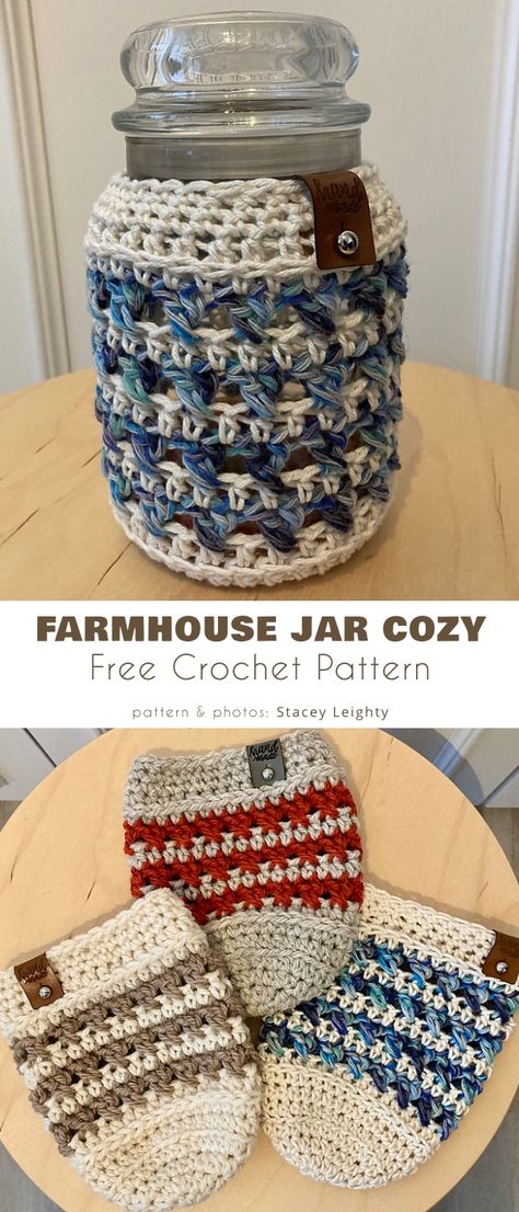 Jar Cozy Crochet Pattern, Mason Jar Cozy Crochet Pattern, Free Crochet Cozy Patterns, Crochet Mason Jar Cozy Pattern Free, Crochet Jar Cozy Free Pattern, Crochet Casserole Carrier Free Pattern, Crochet Jar Opener, Mason Jar Cozy Crochet, Crochet Jar Cozy