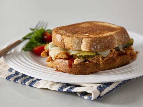 Barbecue Chicken Grilled Cheese Chicken Grilled Cheese, Dill Pickle Slices, Chicken Grilled, Romaine Salad, Pickle Slices, Barbecue Chicken, Pickle Relish, Smart Cooking, Barbecue Sauce