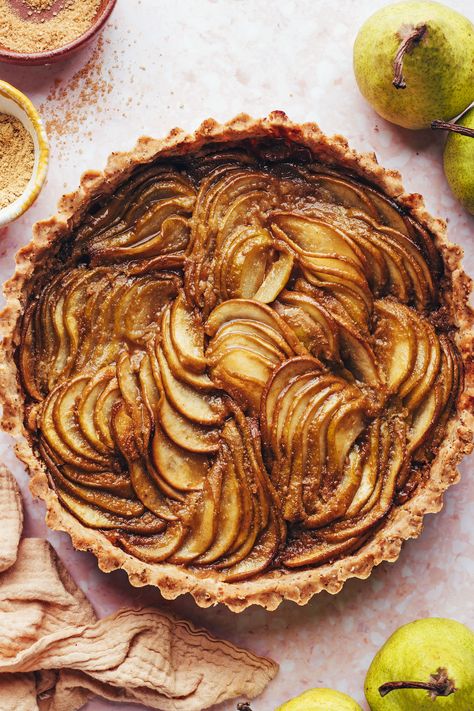 Tart Vegan, Ginger Pear, Pear Tart, Minimalist Baker, Tart Shells, Sweet Ideas, Coconut Whipped Cream, Vegan Thanksgiving, Fall Dessert