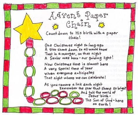 Advent Poem For Kids, Advent Chain, Paper Chain Countdown, Christmas Countdown Crafts, Countdown Chain, Christian Christmas Crafts, Advent Time, Christmas Paper Chains, Nativity Cards