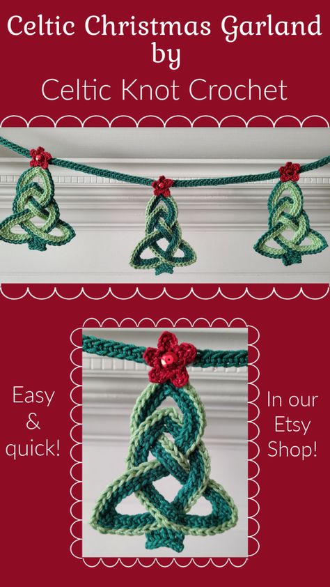 Crochet Christmas Garland - Celtic Pattern by Celtic Knot Crochet Crochet Spiral Christmas Tree Pattern, Celtic Knot Christmas Tree, Crochet On Top Of Crochet Stitches, Christmas Cat Crochet Pattern Free, Crochet Celtic Knot Christmas Tree, Celtic Knot Crochet Pattern, Christmas Crochet Decorations Patterns, Celtic Knot Crochet Pattern Free, Decorative Crochet Stitch