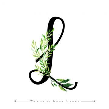 watercolor, color, painted, floral, leaves, leaf, flowers, design, character, typography, font, alphabet, text, spring, black, white, letter, word, abc, typo, type, typographic, logo, background, wallpaper, backdrop, beautiful, elegant, bright Letter L, Graphic Resources, Green, Black, Design