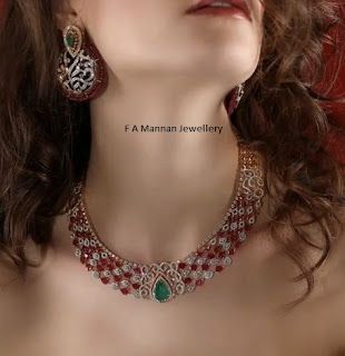 FA Mannan Jewellery Collection : Bangladeshi Bridal Jewellery Ruby Diamond Necklace... Victorian Haram, Ruby Necklace Designs, Ruby Diamond Necklace, Ruby Jewelry Necklaces, Wedding Jewelry Sets Bridal Jewellery, Bridal Diamond Necklace, Neck Pieces Jewelry, Necklace Locket, Diamond Jewelry Set