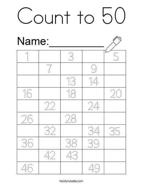 Count to 50 Coloring Page - Twisty Noodle Counting 1 To 50 Worksheets, Count To 50 Activities, Counting To 50 Activities, Counting To 50 Worksheet, Counting In 2s 5s 10s Worksheets, Write Numbers 1 To 50 Worksheet, Count To 50 Kindergarten, Counting Numbers 1-10 Worksheets, Free Printable Handwriting Worksheets