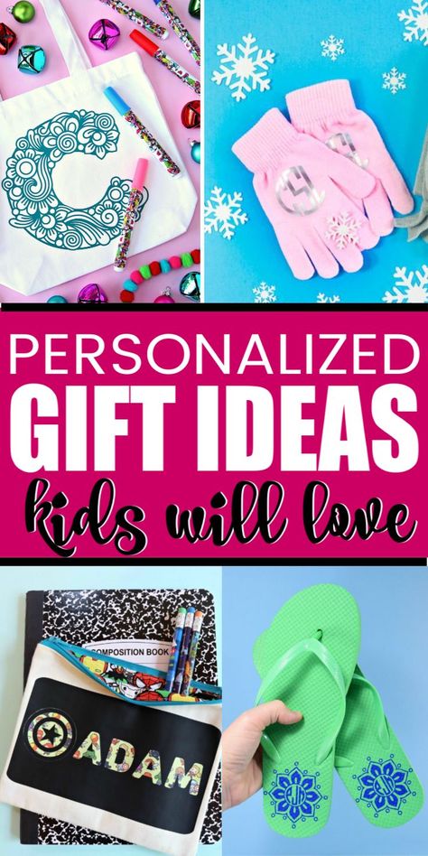 The best list of personalized gifts for kids! Everything from adventure boxes to water bottles and more! Fun ideas for boys and girls and perfect to DIY for Christmas gifts! Custom Christmas Gifts For Kids, Personalized Gifts For Girls, Personalized Cricut Gifts Kids, Personalized Kids Gifts Cricut, Personalized Christmas Gifts For Kids Cricut, Personalized Kids Gifts, Personalized Gifts For Kids Personalization Mall, Cricut Gifts For Kids, Summer Gift Baskets