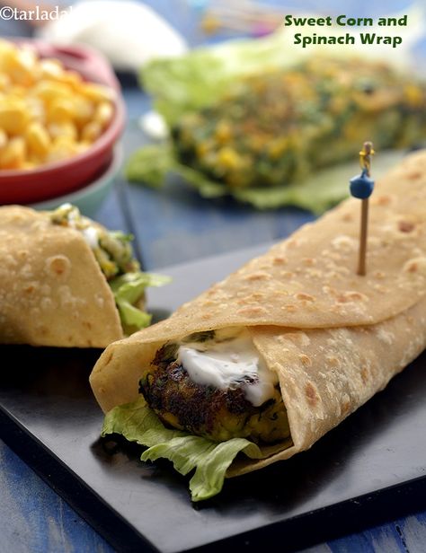 Spinach Wrap Recipe, Tiffin Box Recipes, Apricot Delight, Carrot Sauce, Indian Spinach, Cooking Sweet Corn, Spinach Wrap, White Pasta Sauce Recipe, Jam Roll