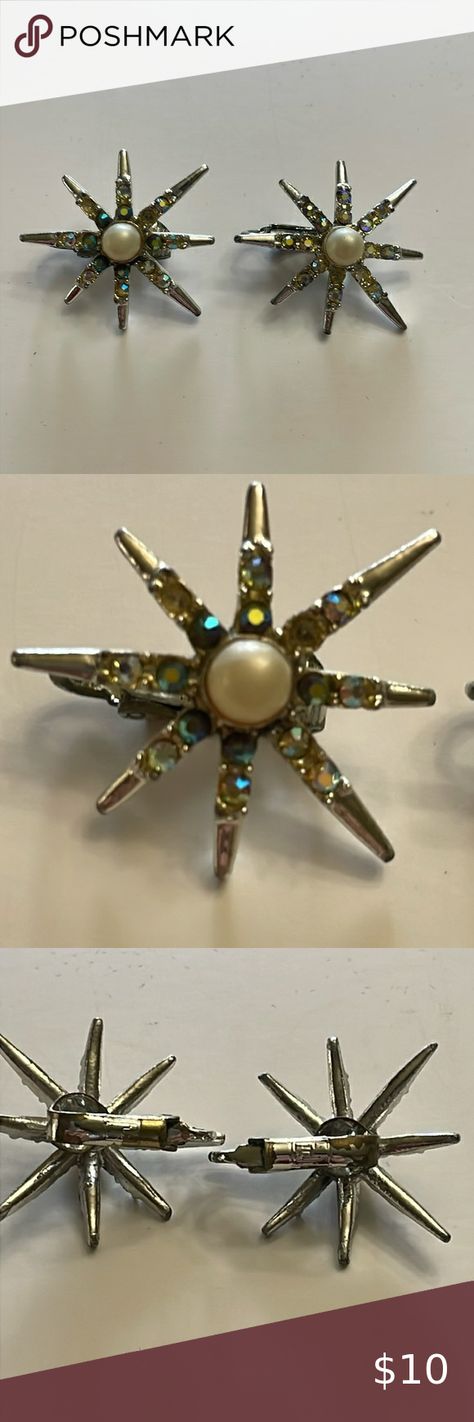 Emmons Vintage 1966 Rainbow Star Clip On Earrings Aurora Borealis Rhinestones Emmons Jewelry, Rainbow Star, Aurora Borealis, Clip On, Faux Pearl, Clip On Earrings, Aurora, Rainbow, Stars