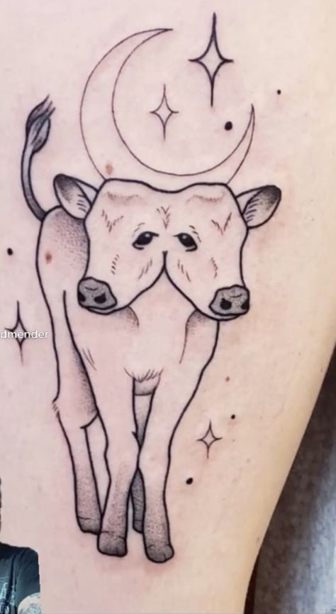 Two Headed Cow Tattoo, Two Headed Cow, Tattoos Watercolor, Cow Tattoo, Geometric Tattoos, Watercolor Tattoos, Inspiration Tattoo, Tattoos Geometric, Spooky Tattoos